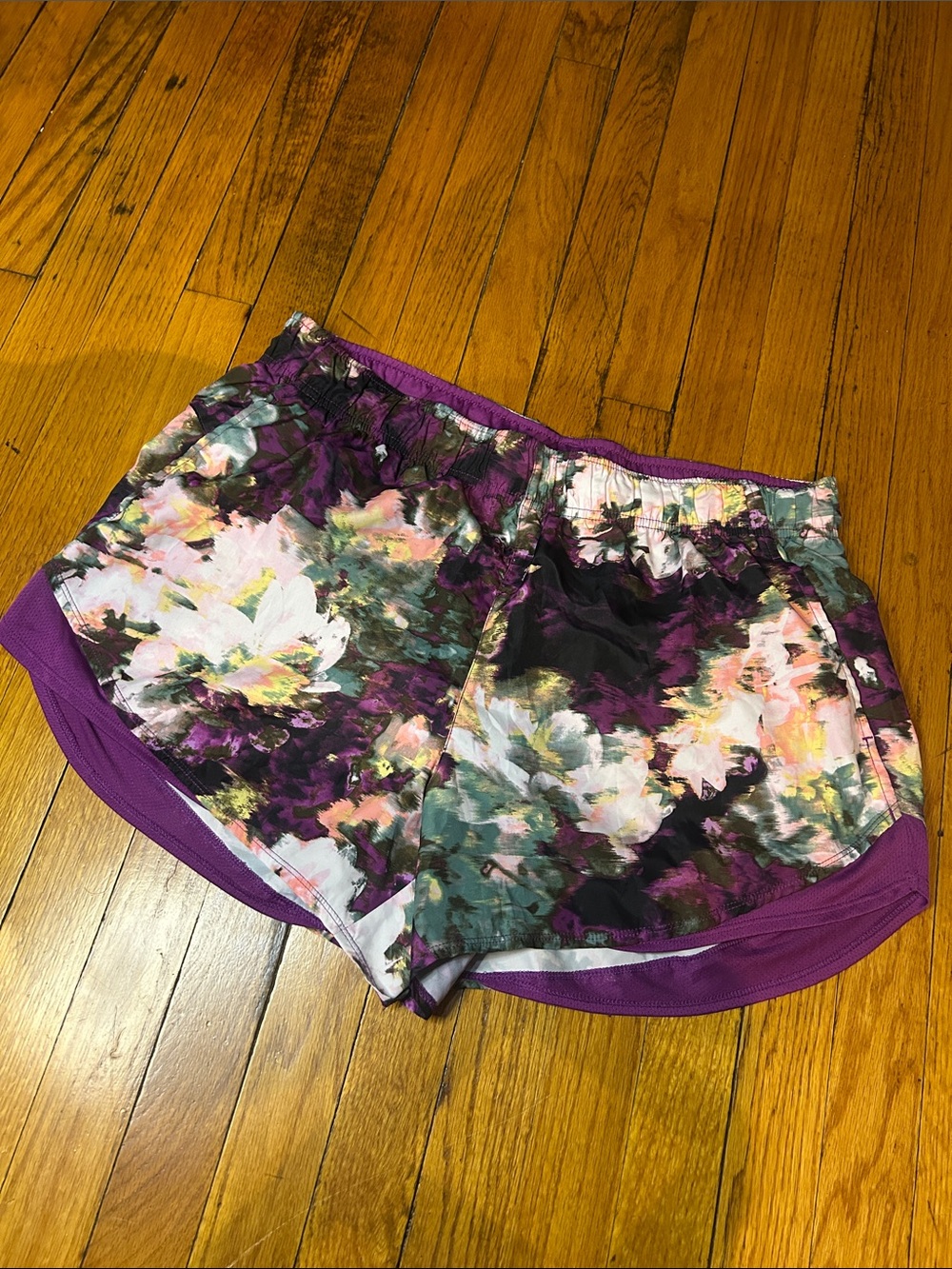 Athletic Works Purple Multicolor Floral Running Shorts
